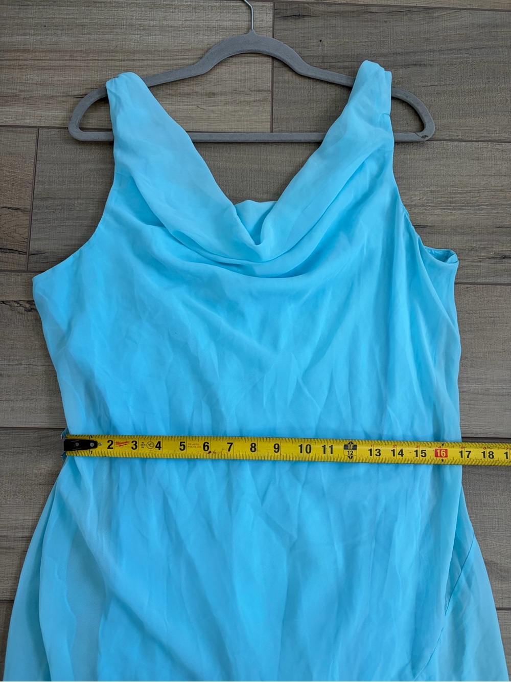Abercrombie & Fitch Light Blue Cowl Neck Midi Sleeveless Boho Chiffon Dress XL - Picture 8 of 11